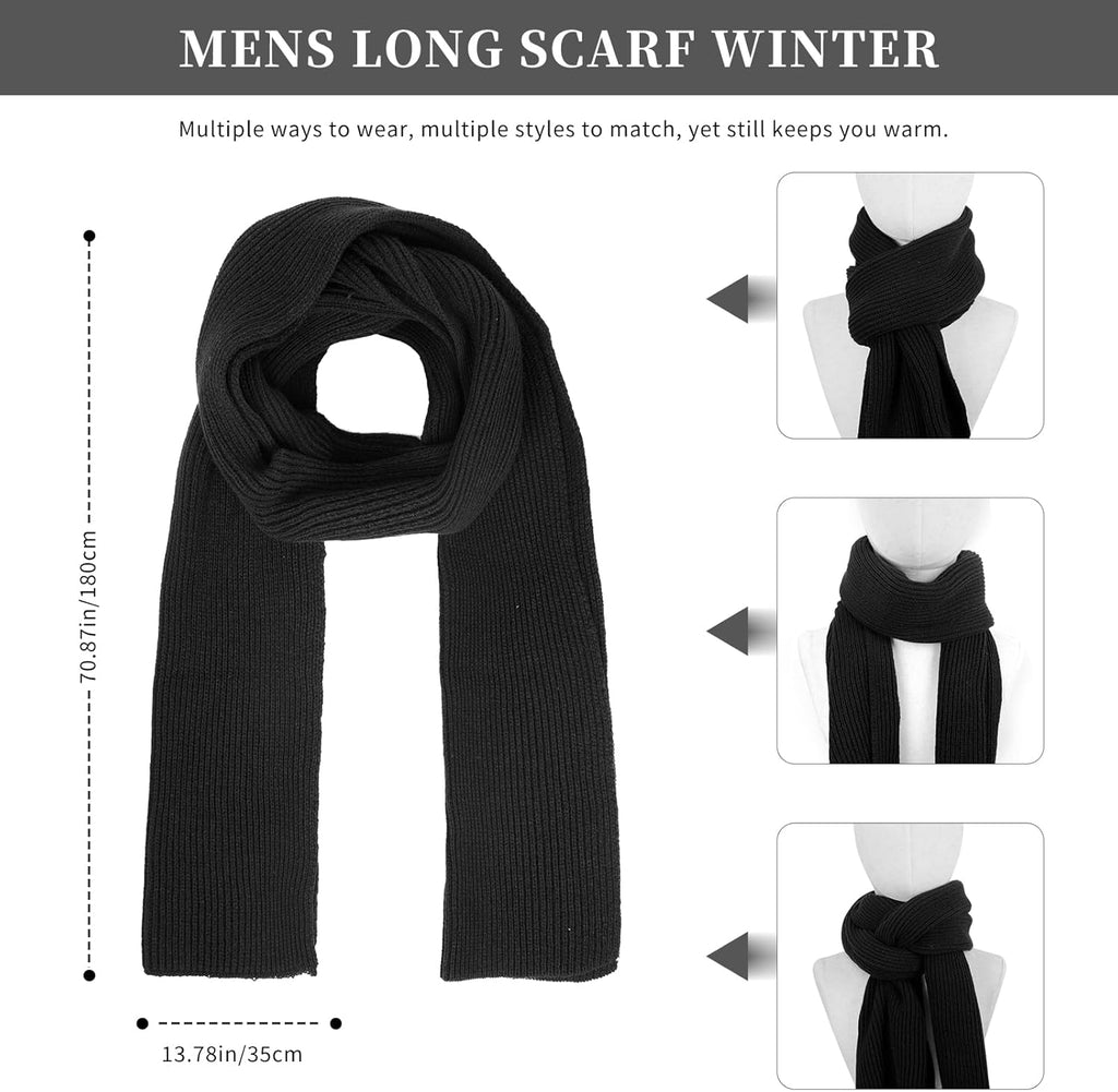 Winter Beanie Hats Long Neck Scarf for Men and Touchscreen Gloves 3PCS Set