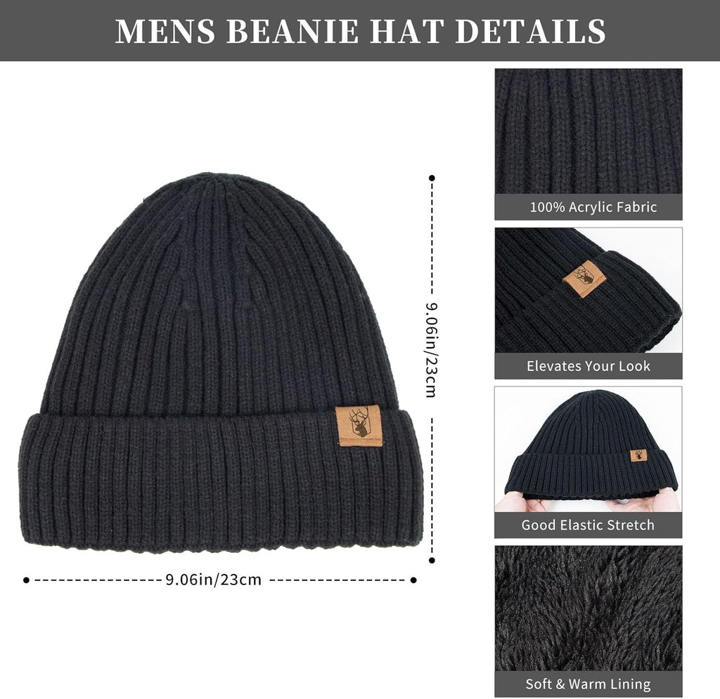 Winter Beanie Hats Long Neck Scarf for Men and Touchscreen Gloves 3PCS Set