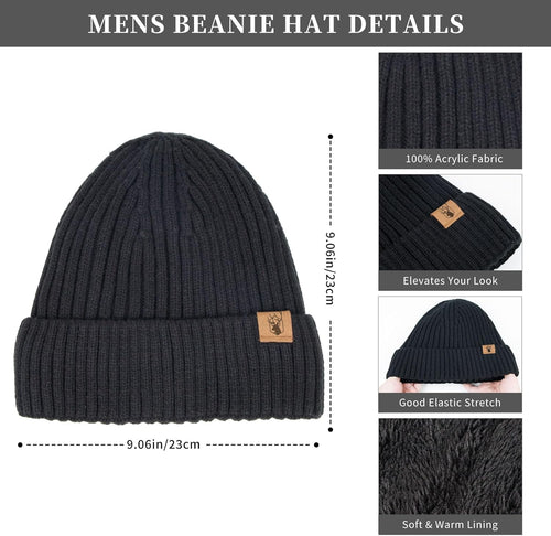 Winter Beanie Hats Long Neck Scarf for Men and Touchscreen Gloves 3PCS Set