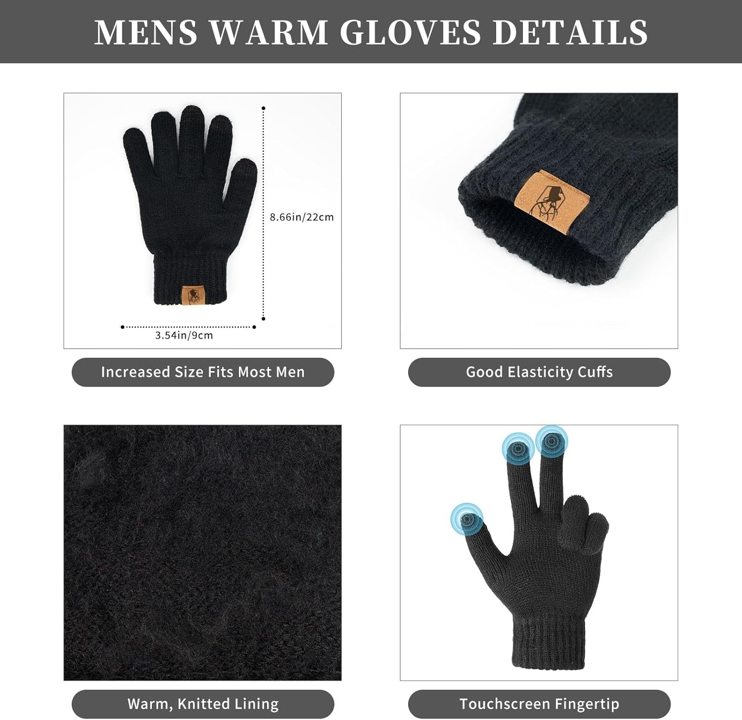 Winter Beanie Hats Long Neck Scarf for Men and Touchscreen Gloves 3PCS Set